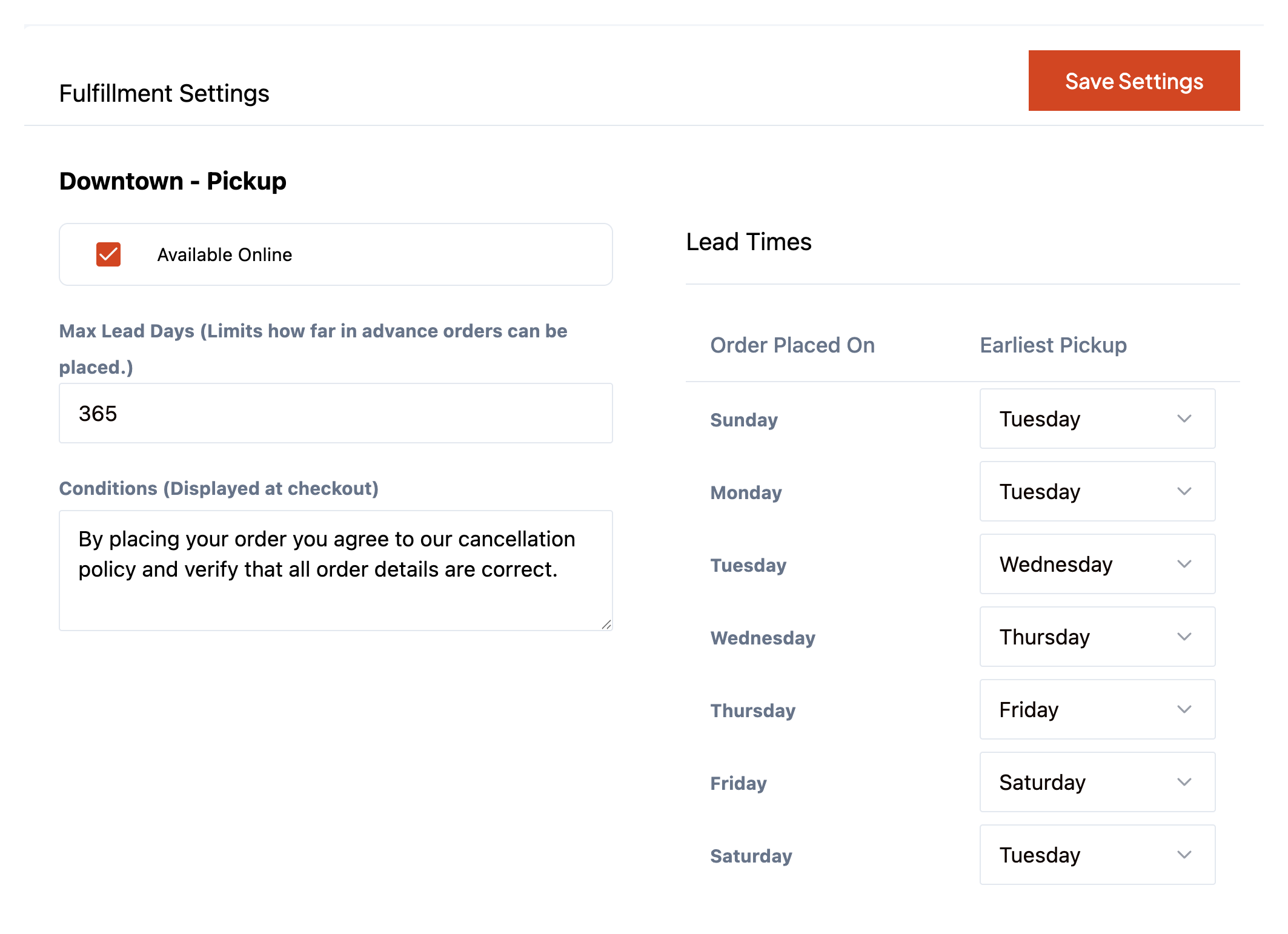 eCommerce Fulifillment Settings