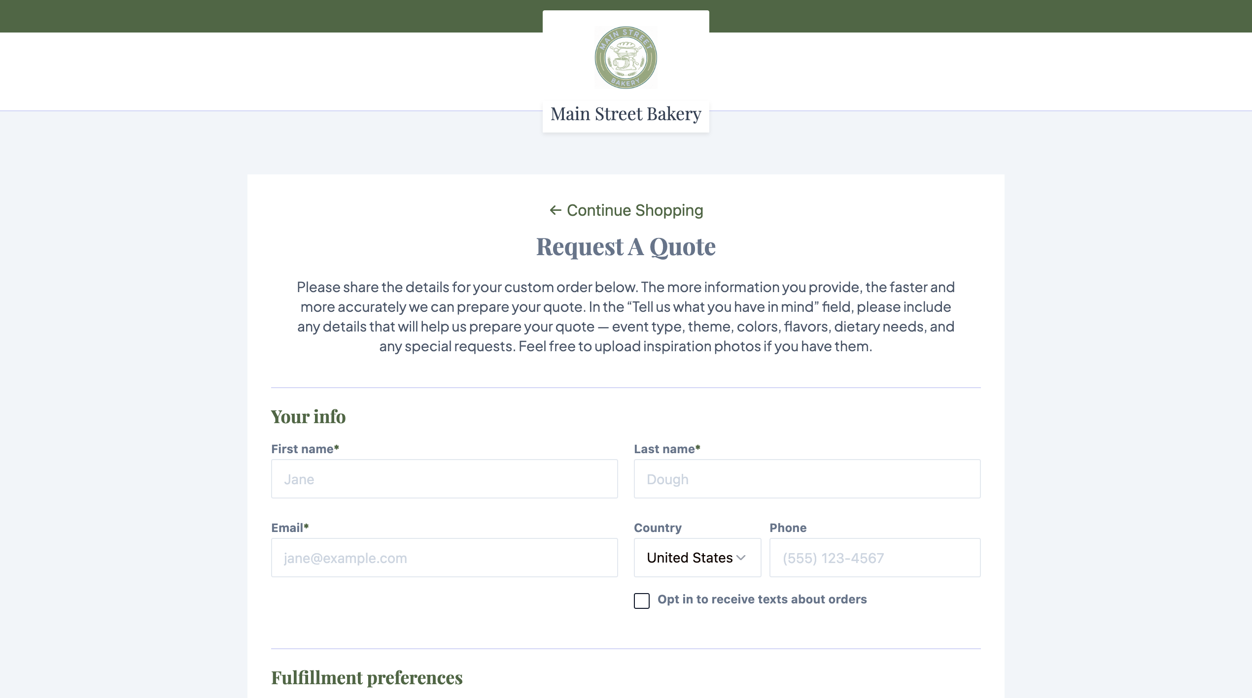 BakeSmart Custom Inquiries